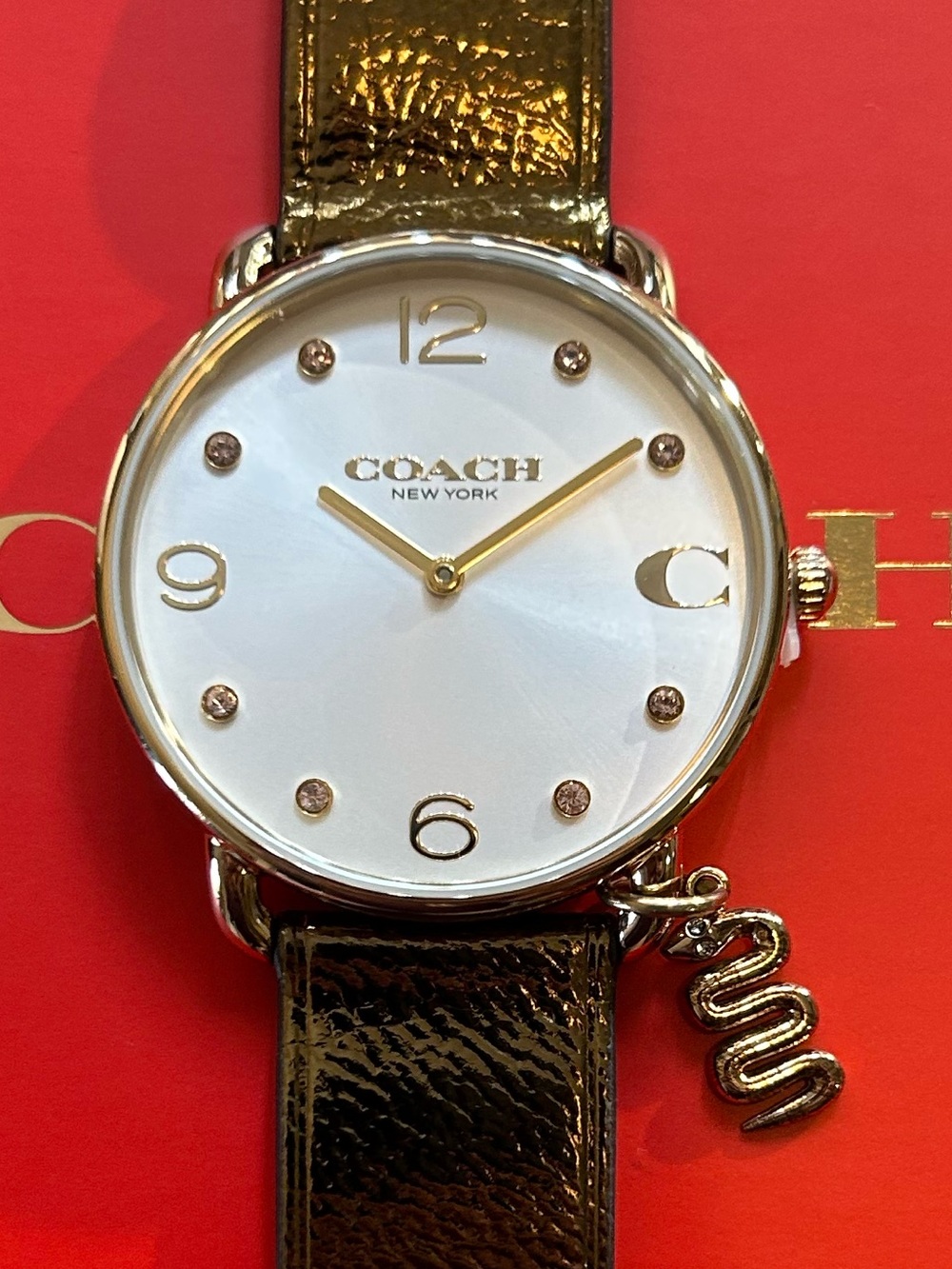 Coach Elliot Watch With 36mm Silver Face & Golden Bronze Leather Band